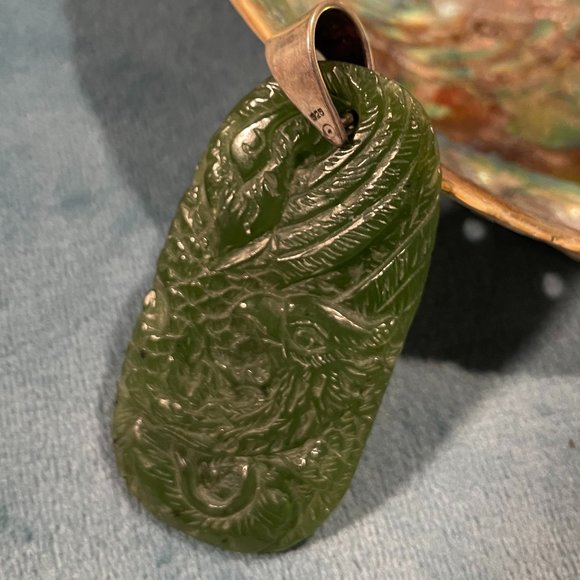 Jade Pendant, Dragon & Phoenix, vintage - Picture 2 of 6